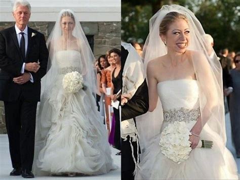 Clinton's ceremony dress featured a strapless bodice and a voluminous organza ball gown skirt. 31 Most Stunning Celebrity Wedding Dresses of All Time