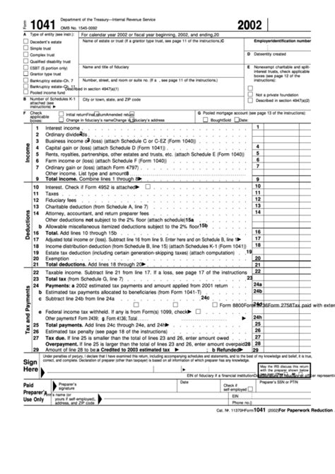 Fillable Form 1041 Us Income Tax Return For Estates And Trusts