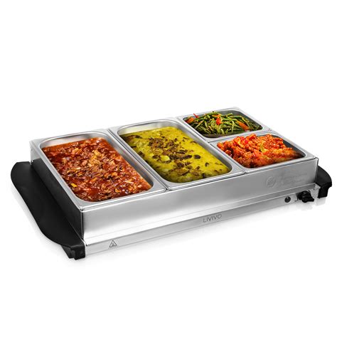Livivo Food Warmer Buffet Server Hot Plate 3 Tray Adjustable