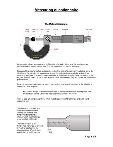 Micrometer And Vernier Calliper Measurement Worksheet Teaching Resources