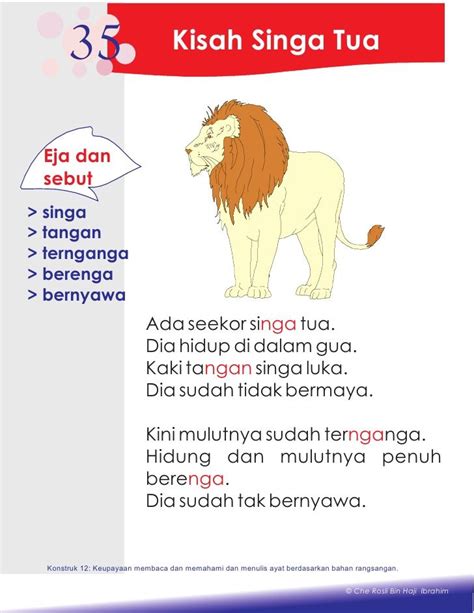 Isi perjanjiannya adalah, setiap hari seekor binatang akan datang ke sarang singa. 2.petua asas membaca | Preschool learning activities ...