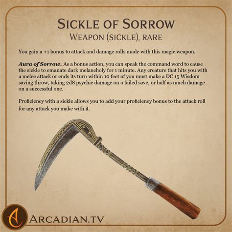 Sickle Of Sorrow New Dnd Magic Weapon Arcadian Media