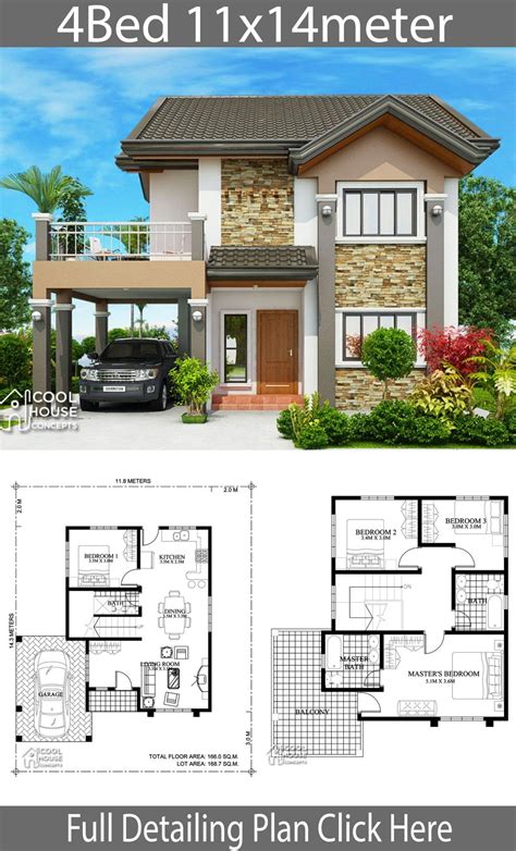 Home Design 10x16m 4 Bedrooms Home Ideassearch 63a