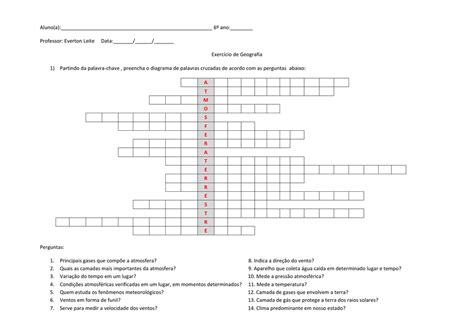 Cruzadinha De Geografia Sobre Clima
