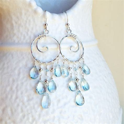 Sky Blue Topaz Chandelier Earrings Silver Koru Earrings Boho Etsy