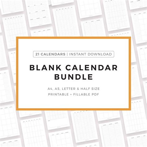 Paper Instant Download Minimal Calendar Printable A4a5letterhalf
