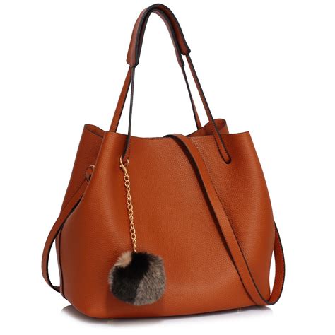 Ag00190 Brown Hobo Bag With Faux Fur Charm