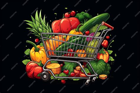 Premium Ai Image Grocery Shopping Concept Supermarket Basket Filled