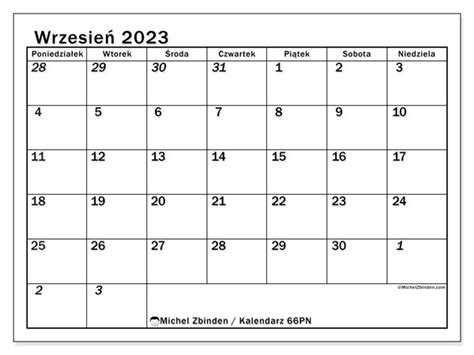 Kalendarz Wrzesień 2023 Do Druku “501pn” Michel Zbinden Pl