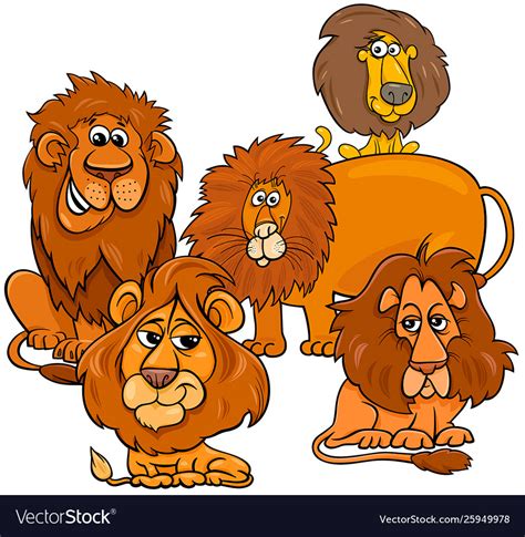 Lions Cartoon Animal Characters Group Royalty Free Vector
