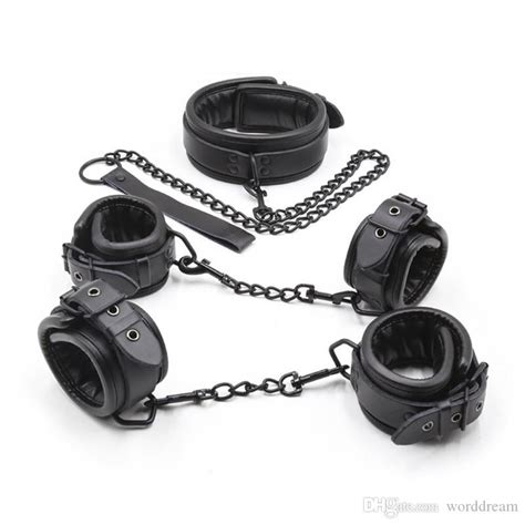 pu leather collar slave hand wrist ankle cuffs bondage restraints in adult games for couples