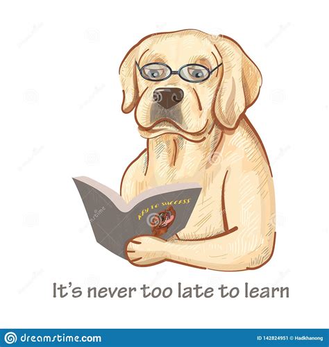 Cartoon Of Labrador Dog Wearing Eyeglasses Reading Bookcartoon Of