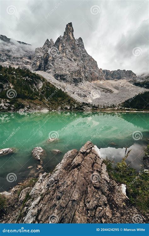 Lago Di Sorapis Lake Sorapis Dolomites Italy Cloudy Stock Image