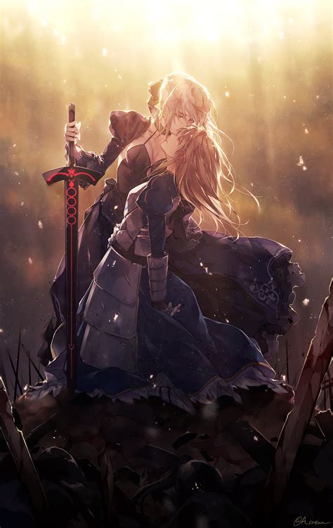 2732x2048 Resolution Female Anime Character With Brown Long Hair And Black Long Sword Fate