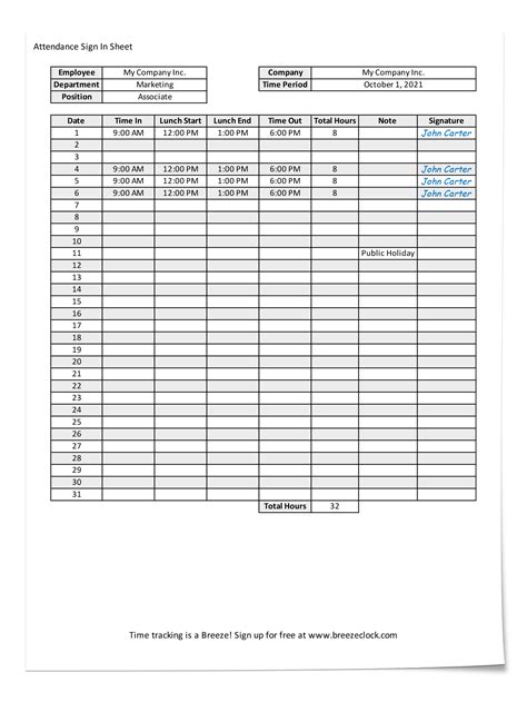 Employee Attendance Sheet