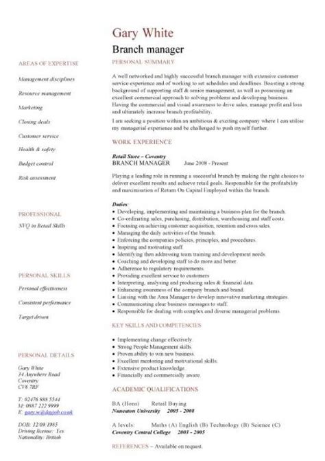To help you create a winning cv, i've provided 7 example management cvs and templates in this post, along with some guidance on how to write your own. branch manager CV sample, Strong leadership skills, job ...