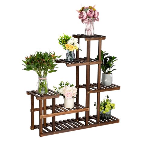 Wood Plant Stand Btmway Indooroutdoor Multi Tier Carbonized Plant