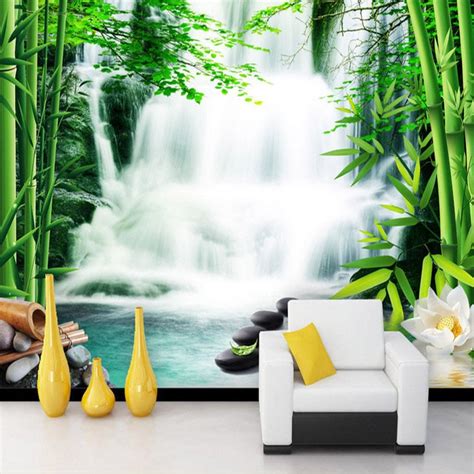 Custom Any Size Mural Wallpaper 3d Stereo Waterfall Bamboo Forest Wall