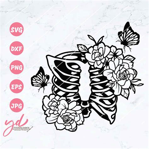 Rib Cage Floral Svg Ribcage With Flowers Svg File Floral Etsy Australia