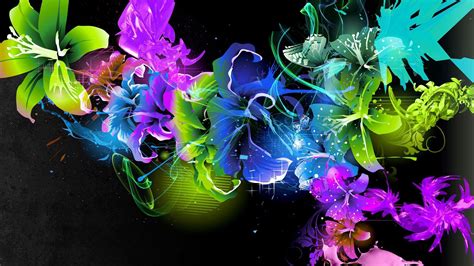 Colorful Flowers Pattern In Black Background Hd Colorful Wallpapers
