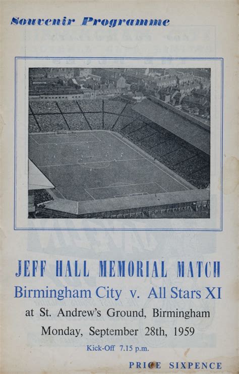 Birmingham City V All Stars Xi Jeff Hall Memorial Match 1959 Football