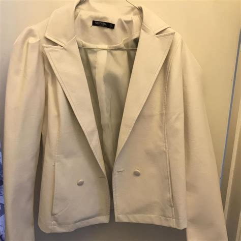 White Leather Blazer With Structured Shoulders Depop