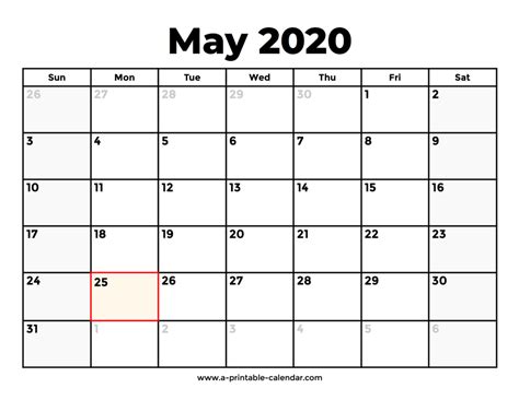 May 2020 Calendar With Holidays A Printable Calendar