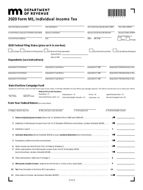 2020 Form Mn Dor M1 Fill Online Printable Fillable Blank Pdffiller