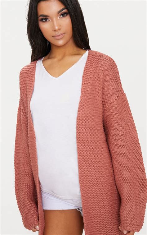 Pink Oversized Chunky Knit Cardigan Prettylittlething Aus