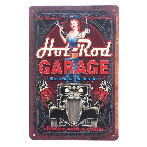 2020 Hot Rod Garage Retro Vintage Metal Tin Sign Poster For Man Cave
