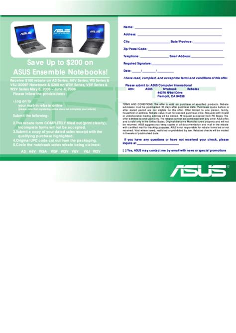 Asus Rebate Submission Form