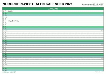 Februar 2021 kalender zum ausdrucken (deutschland). Kalender 2021 Nordrhein-Westfalen