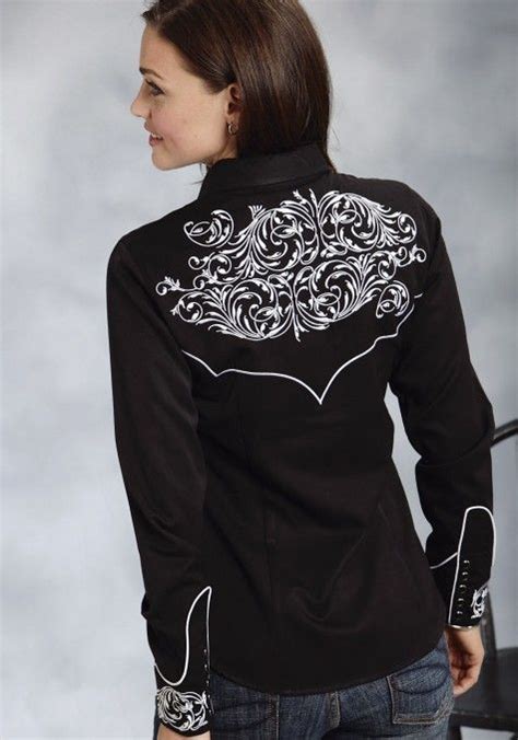 Roper Women S Black Embroidered Long Sleeve Snap Western Show Shirt