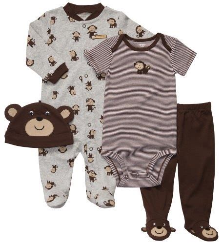 Carters 4 Piece Layette Set Grey Brown Monkey 3m Cute Baby Clothes