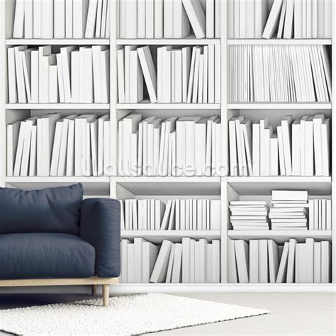 White Bookcase Wallpaper Wallsauce Us