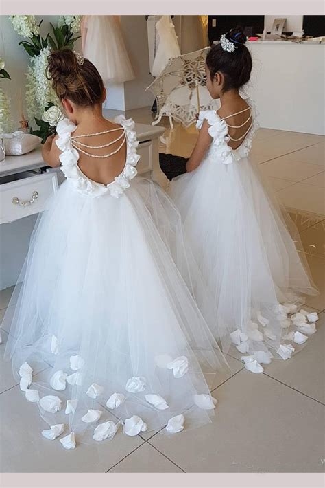 Long Tulle Flower Girl Dress With Pearls Puffy Custom Made Kids Dress