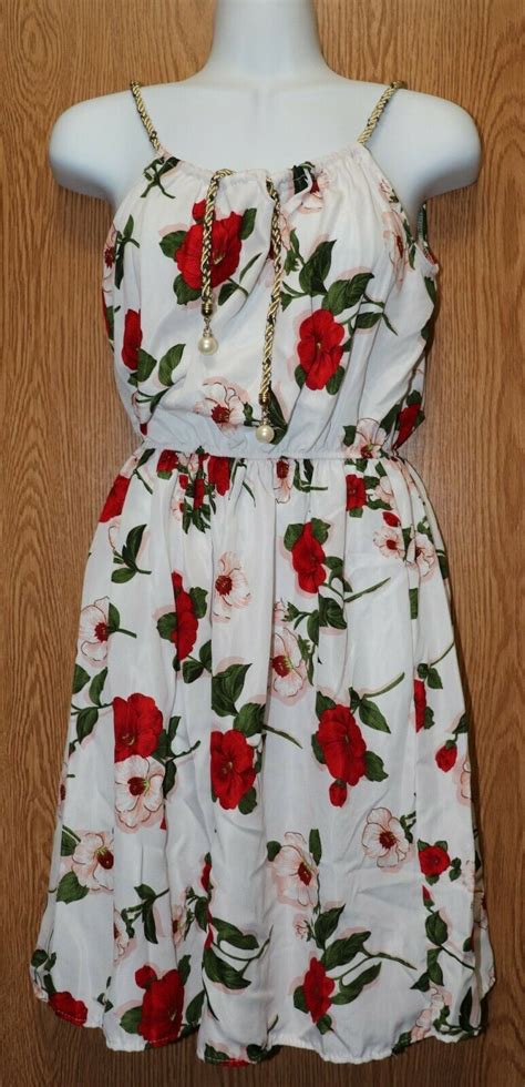 Womens Pretty Red White Floral Sleeveless Dress Size Large Excellent