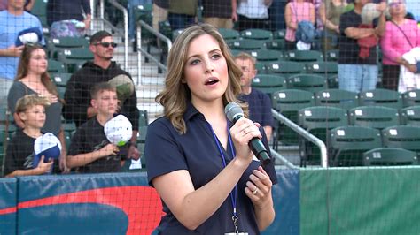 Meteorologist Jacqueline Thomas Sings National Anthem At Fisher Cats Game