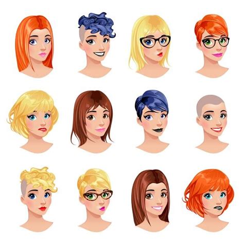 Cartoon Girls With Different Hairstyles Vector Set Artofit