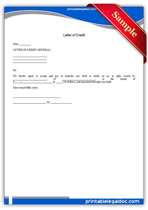 Free Printable Letter Of Credit Form Generic
