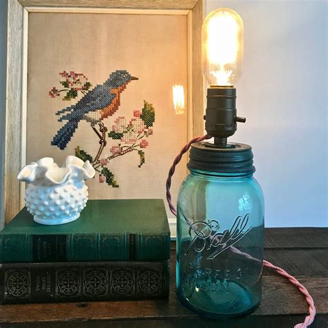 Upcycled Blue Mason Jar Lamp Available In My Shop Housewares
