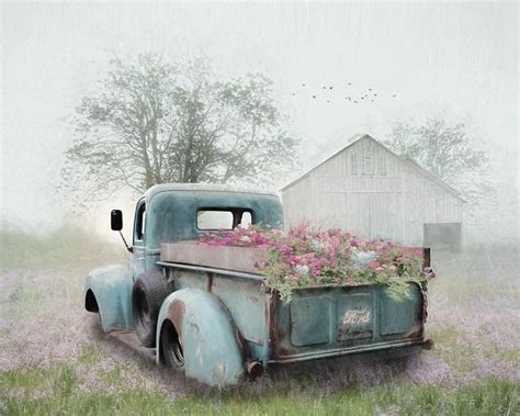 Truck Mixed Media Ford Full Of Flowers By Lori Deiter Wine And