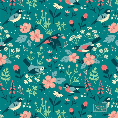 Background tumblr pattern pink 8 background check all. Alyssa Scott Illustration — Birds & Blooms Pattern - with ...