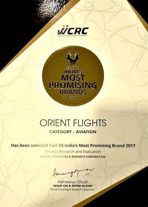 India's Most Promising Brand - Orient Flights Aviation Academy