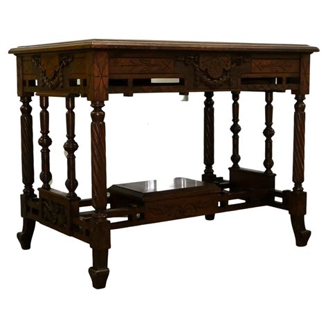 Late 19th Century Continental Carved Walnut Writing Table On Leather Inset Top For Sale At 1stdibs