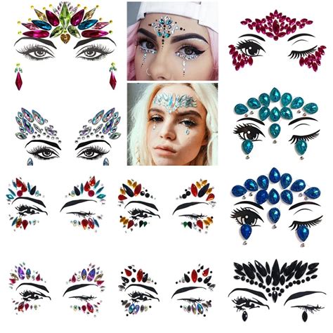 temporary rhinestone glitter tattoo stickers resin face jewels gems festival party makeup body