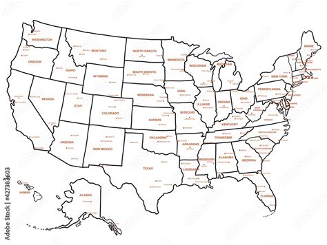 Vetor Do Stock Doodle Freehand Drawing USA Political Map With Major