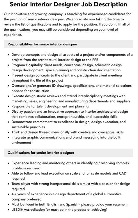 Senior Interior Designer Job Description In Malaysia