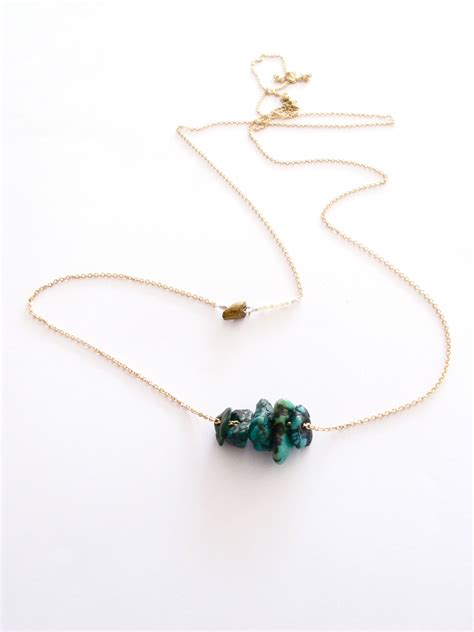 Turquoise Stacked On A Long Gold Chain Pendant Necklace Necklace