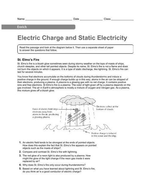 Static Electricity Charge Worksheet Answers